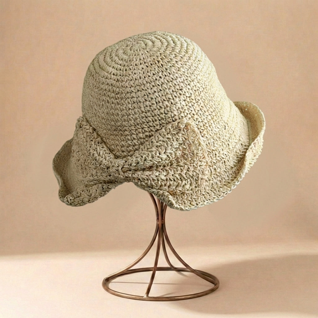 Chapeau de soleil cloche pour femme | grand bord avec nœud | style plage été