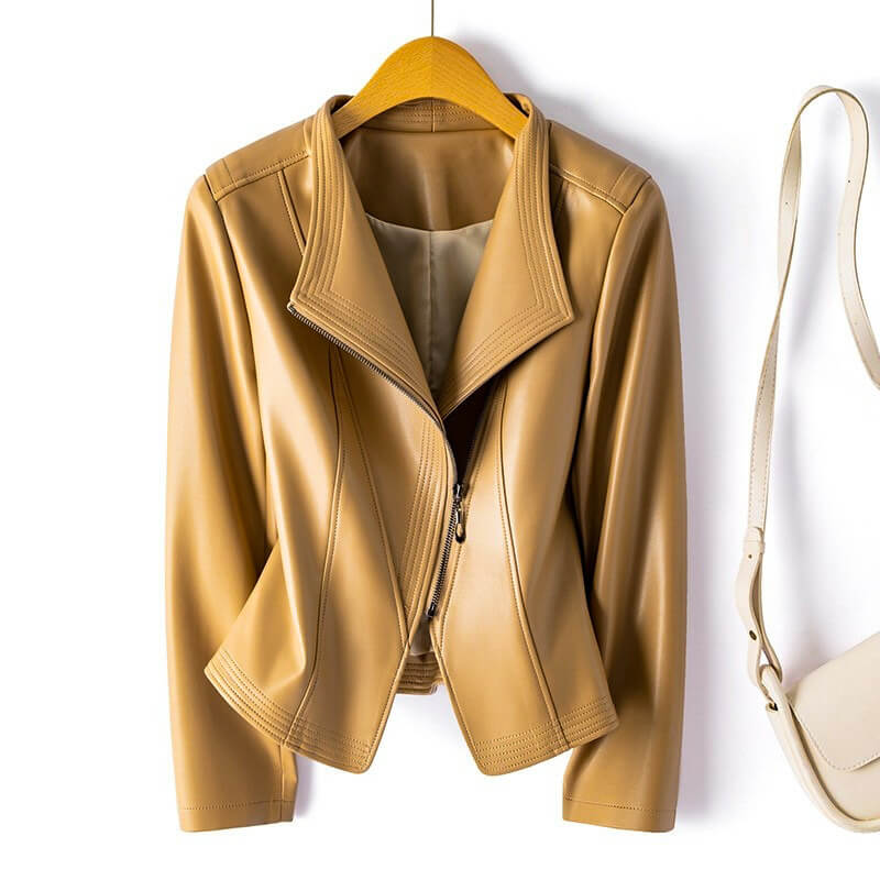 Vegan Leather Perfecto Jacket for Women with Asymmetric Zipper and Wide Lapels