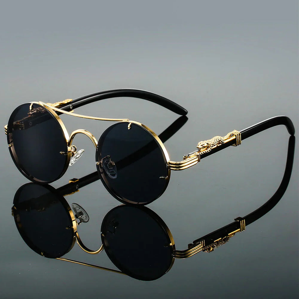 Round Metal Alloy Frame Sunglasses with Double Retro Bridge UV400