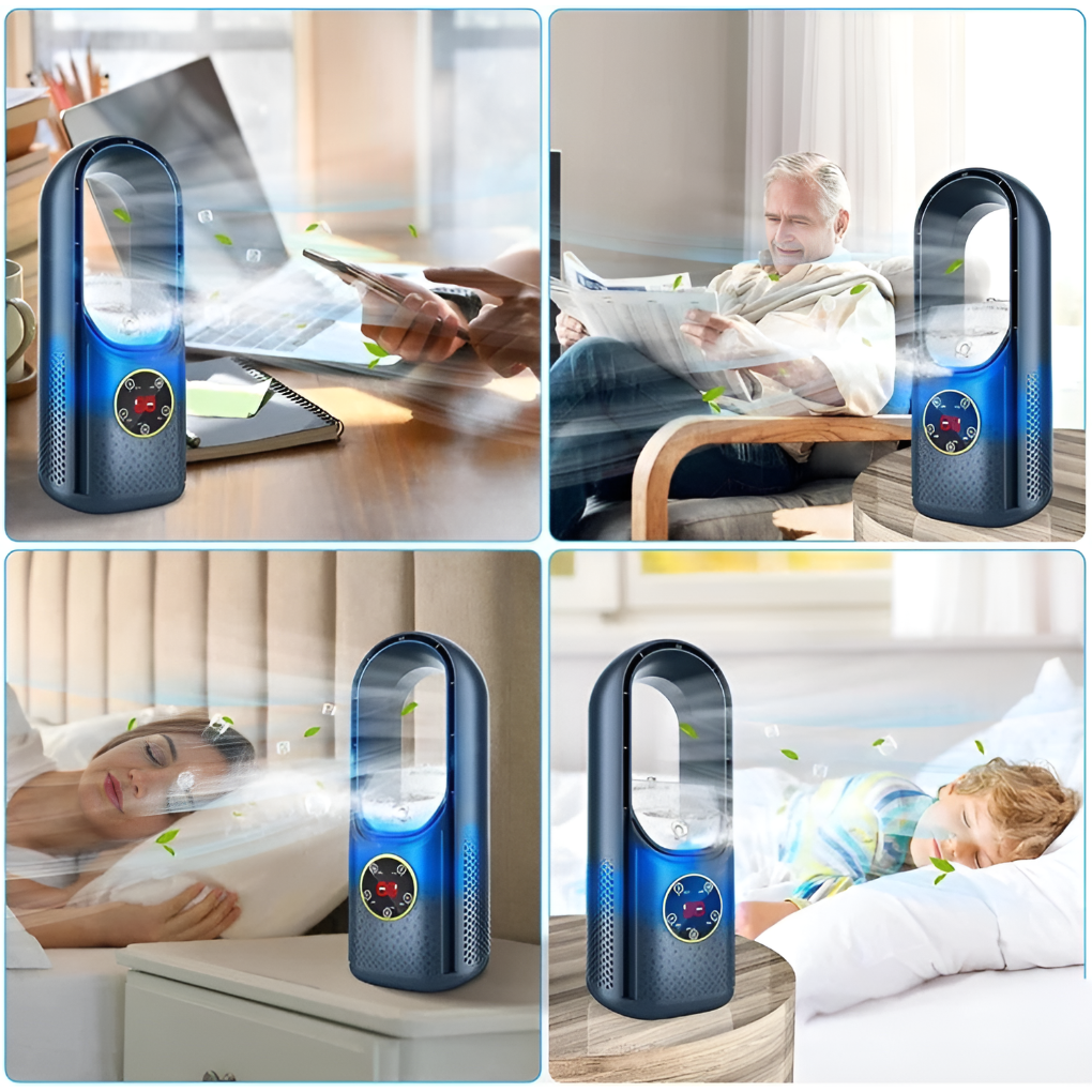 Ventilador de Mesa Sem Hélices Silencioso com 3 Modos de Ventilação