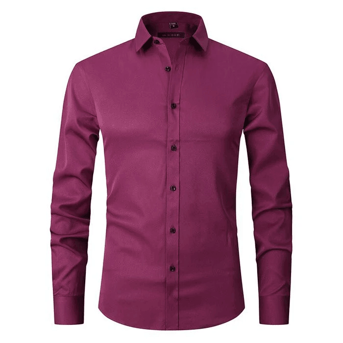 Chemise habillée cintrée en coton et polyester extensible sans repassage pour homme