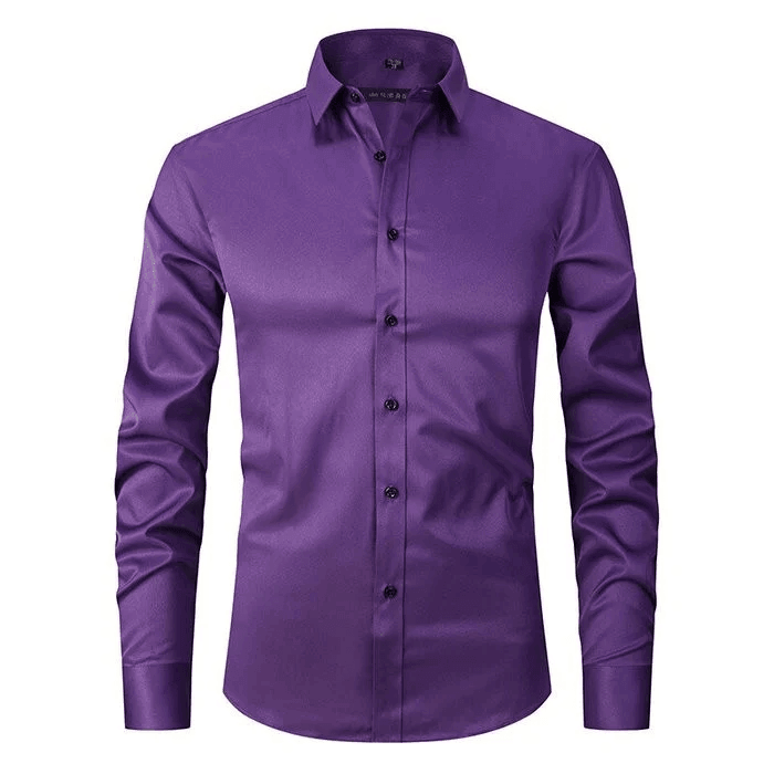 Chemise habillée cintrée en coton et polyester extensible sans repassage pour homme