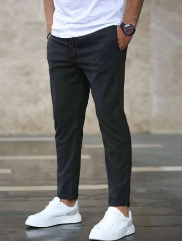 Pantalon droit pour homme avec taille élastique et cordon de serrage en polyester