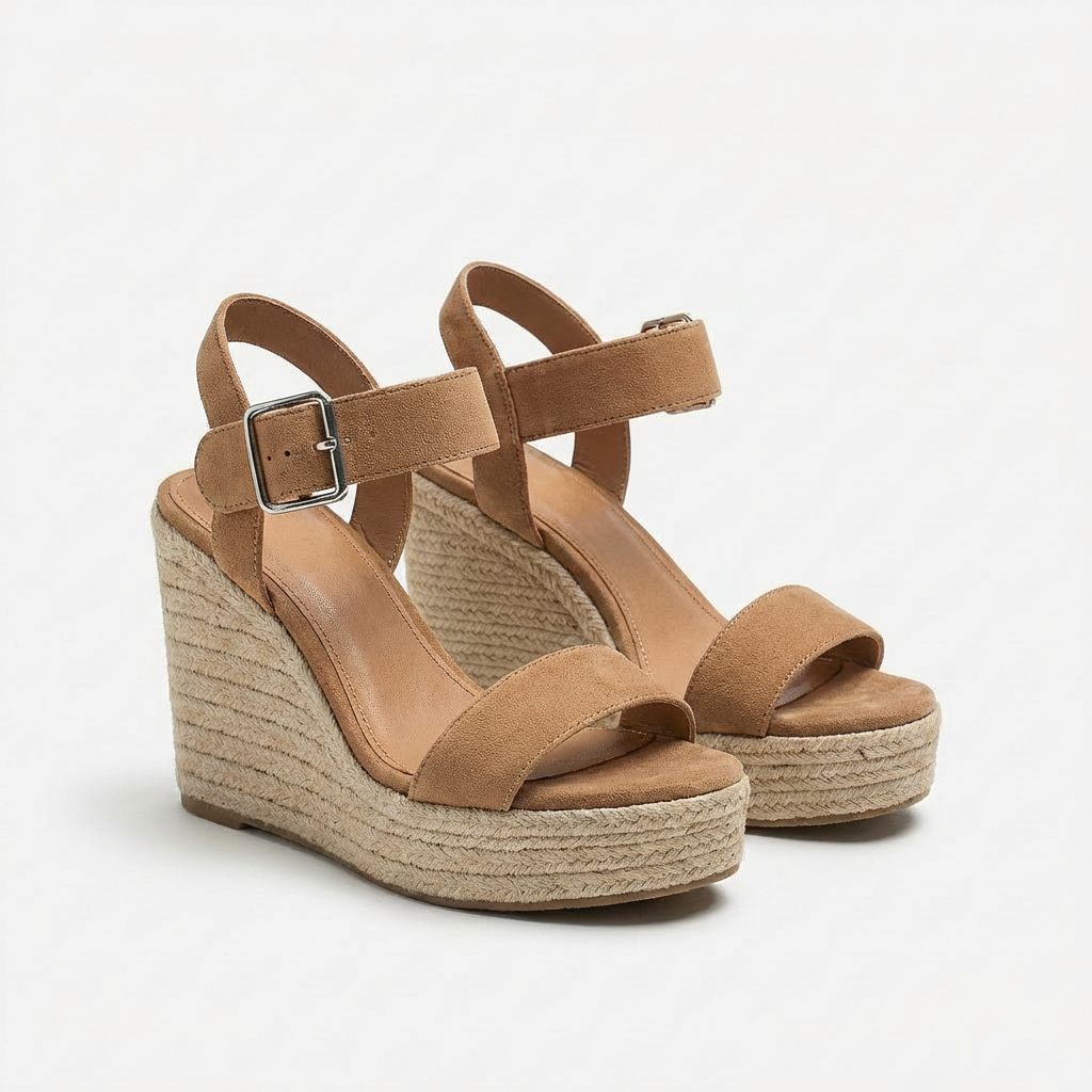 Sandales à Talon Compensé en Similicuir avec Plateforme en Espadrille pour Femme