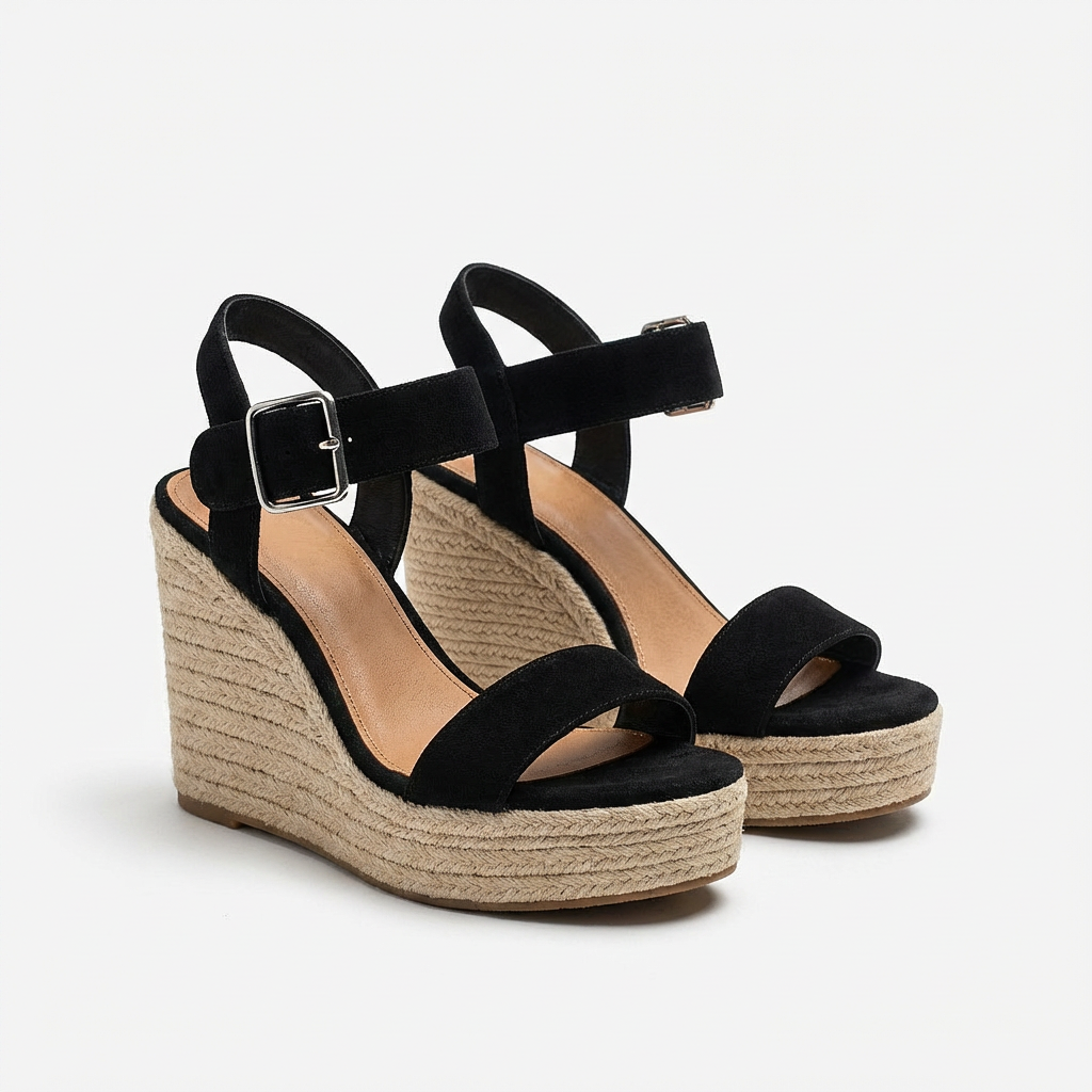 Sandales à Talon Compensé en Similicuir avec Plateforme en Espadrille pour Femme