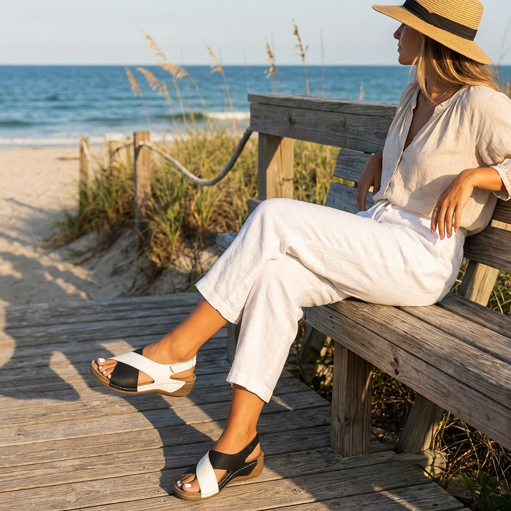 Sandales Compensées à Brides Croisées en Cuir Artificiel pour Femme avec Plateforme