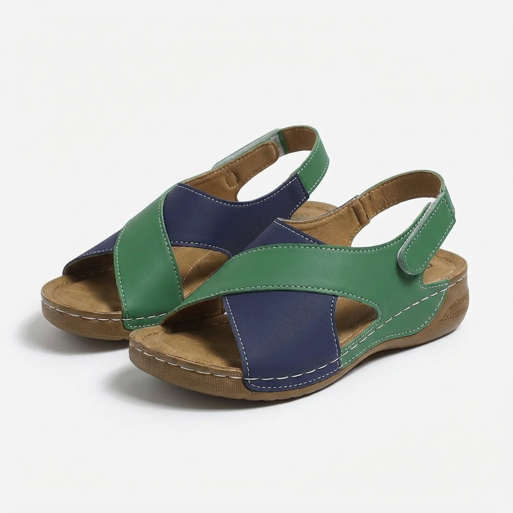 Sandales Compensées à Brides Croisées en Cuir Artificiel pour Femme avec Plateforme