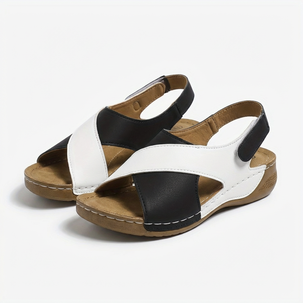 Sandales Compensées à Brides Croisées en Cuir Artificiel pour Femme avec Plateforme