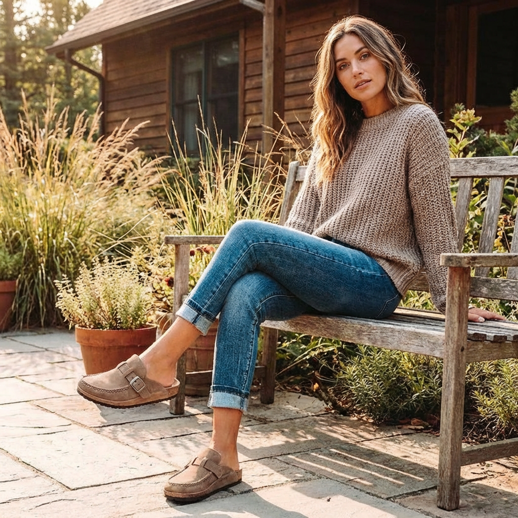 Mules en Cuir Microfibre avec Boucle Réglable et Semelle en Caoutchouc pour Femme