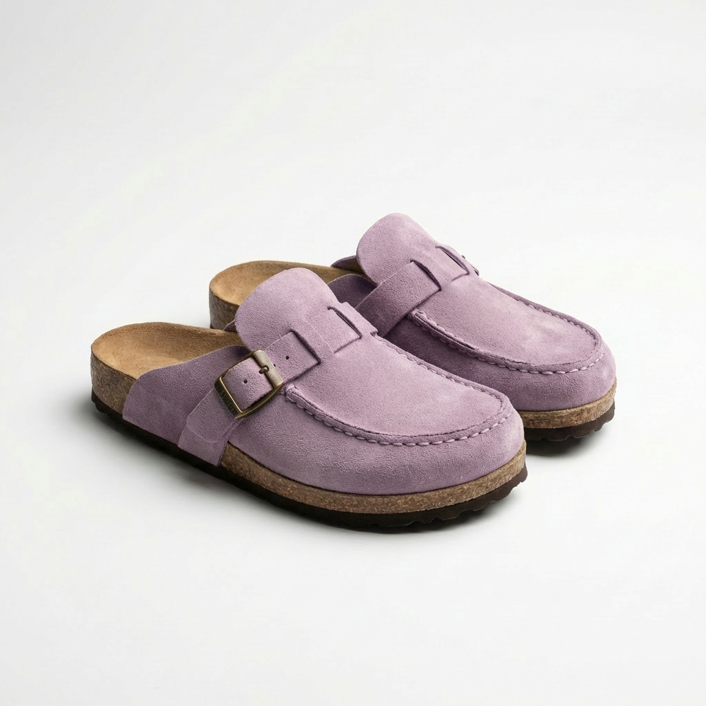 Mules en Cuir Microfibre avec Boucle Réglable et Semelle en Caoutchouc pour Femme