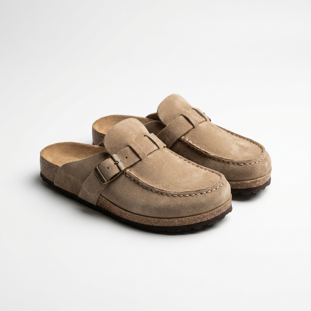 Mules en Cuir Microfibre avec Boucle Réglable et Semelle en Caoutchouc pour Femme