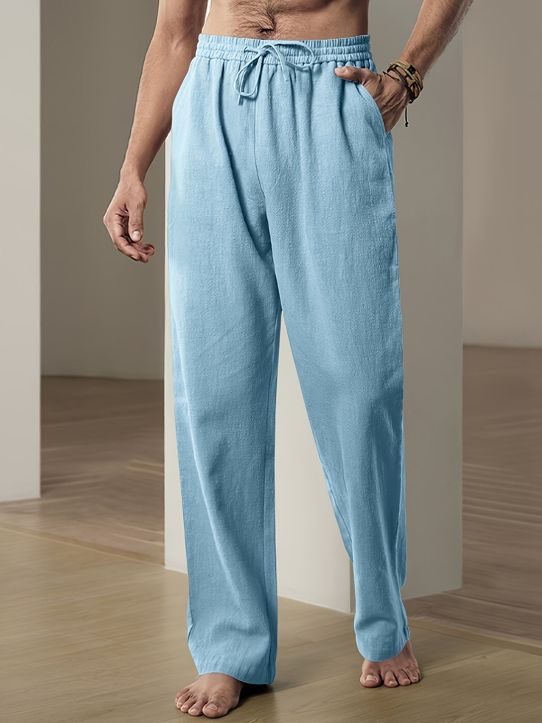 Pantalon homme en lin coupe décontractée élastique