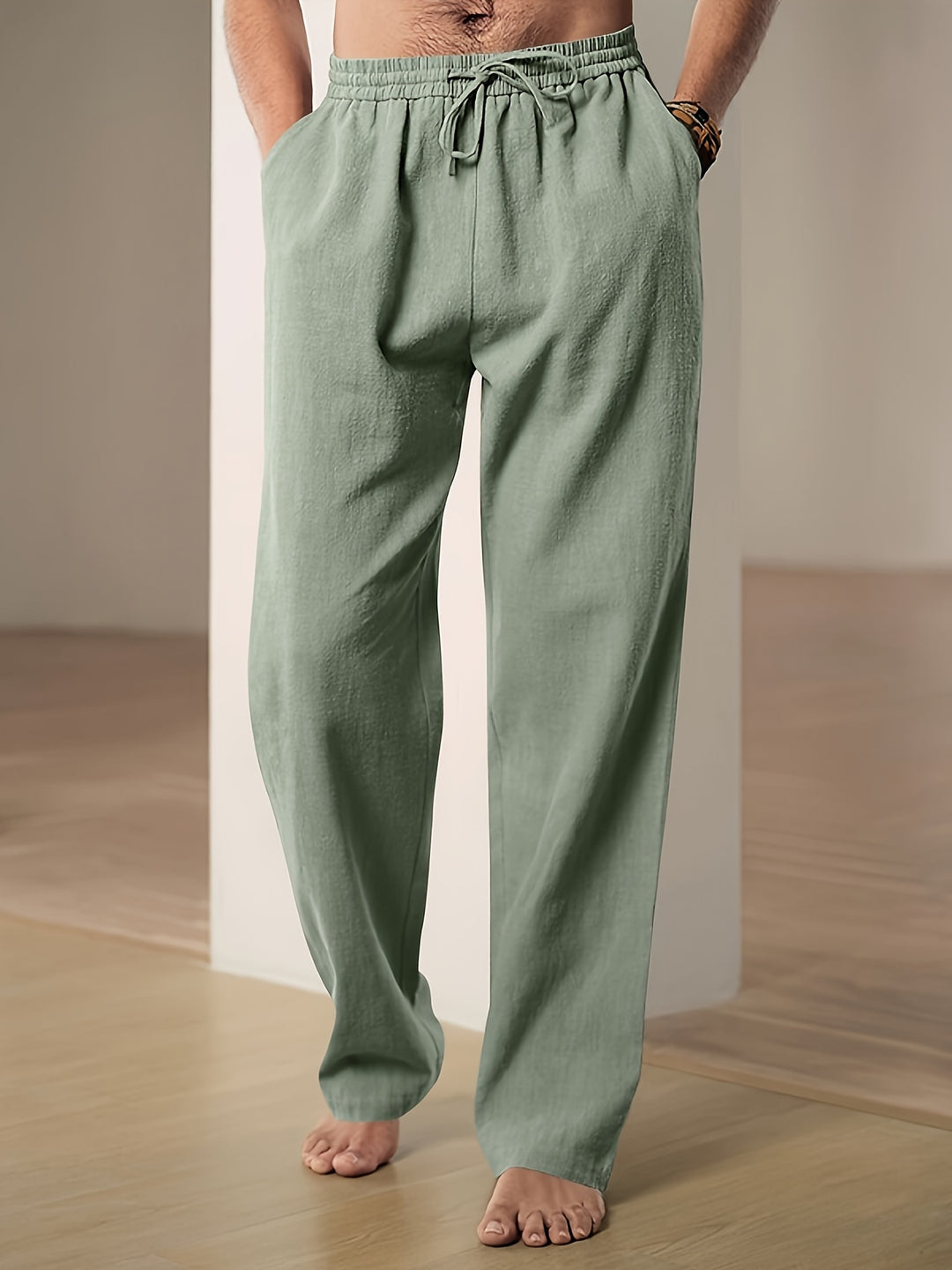 Pantalon homme en lin coupe décontractée élastique