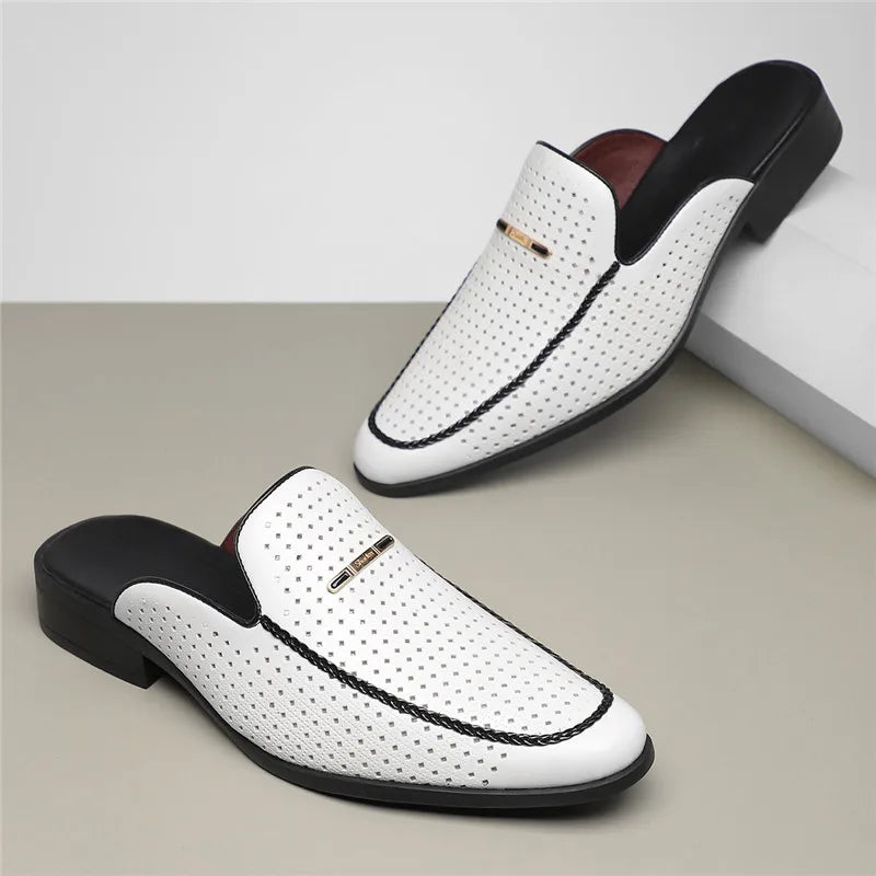 Mules Mocassins pour Homme en Cuir Verni avec Détails en Métal et Semelle en Caoutchouc