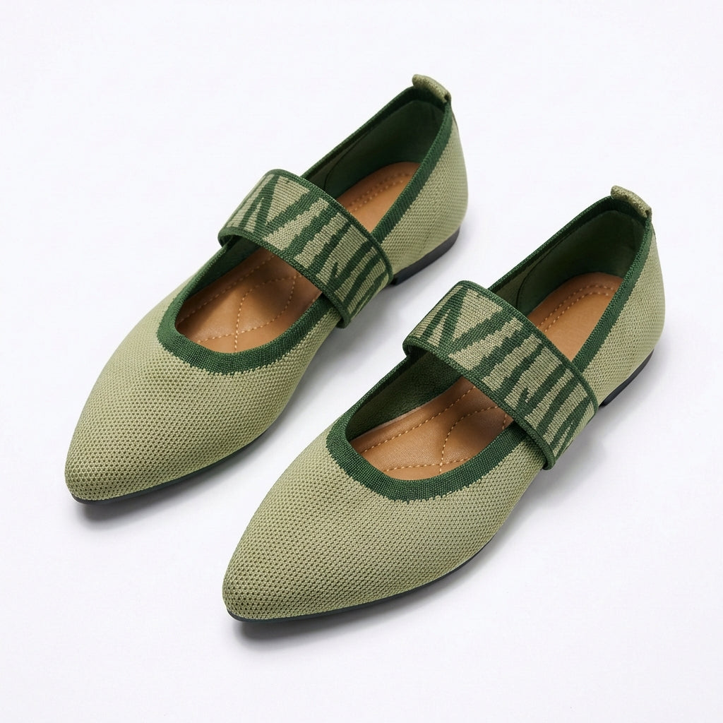 Pointed-Toe Ballerinas with Plaid Strap and Contrasting Finish for Women