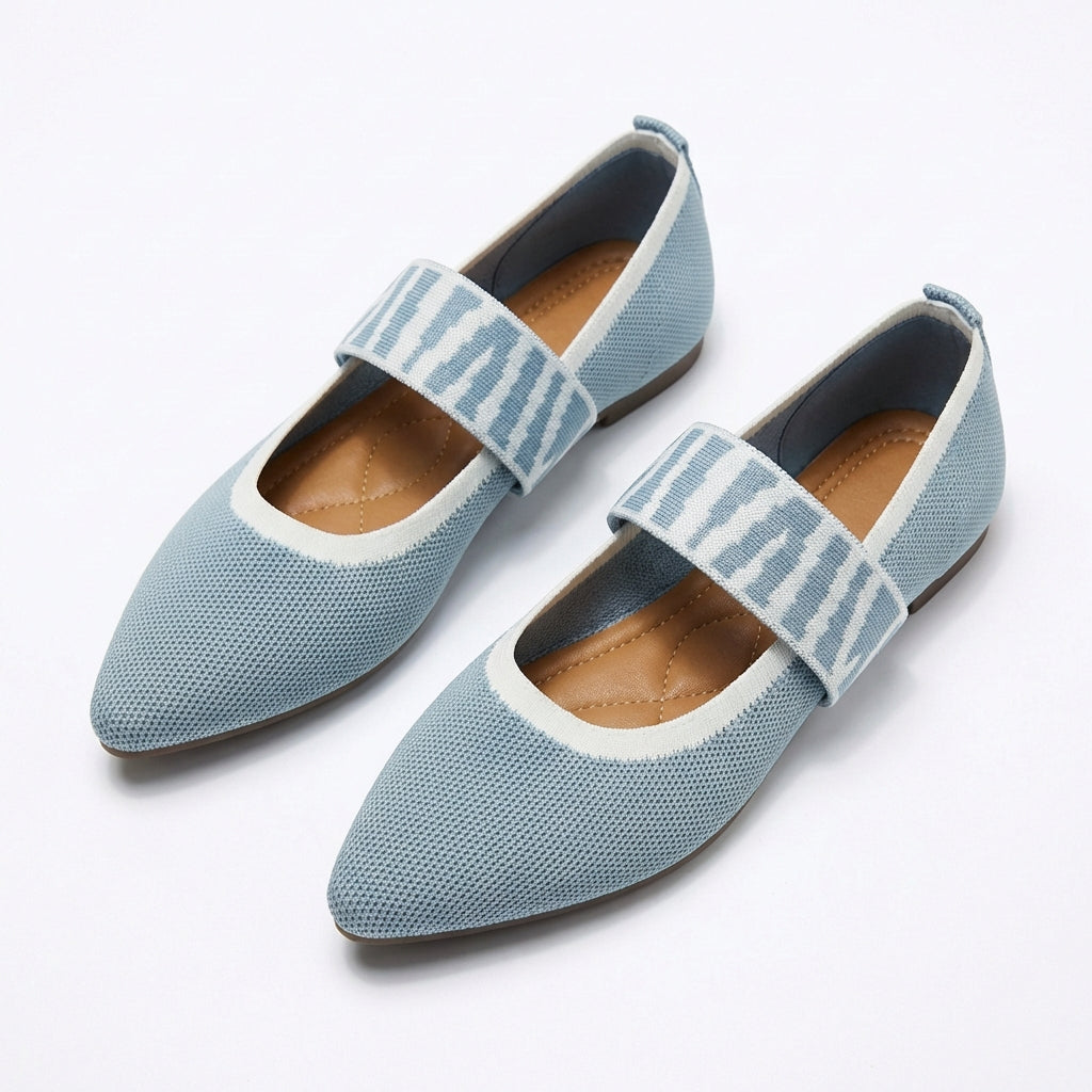 Pointed-Toe Ballerinas with Plaid Strap and Contrasting Finish for Women