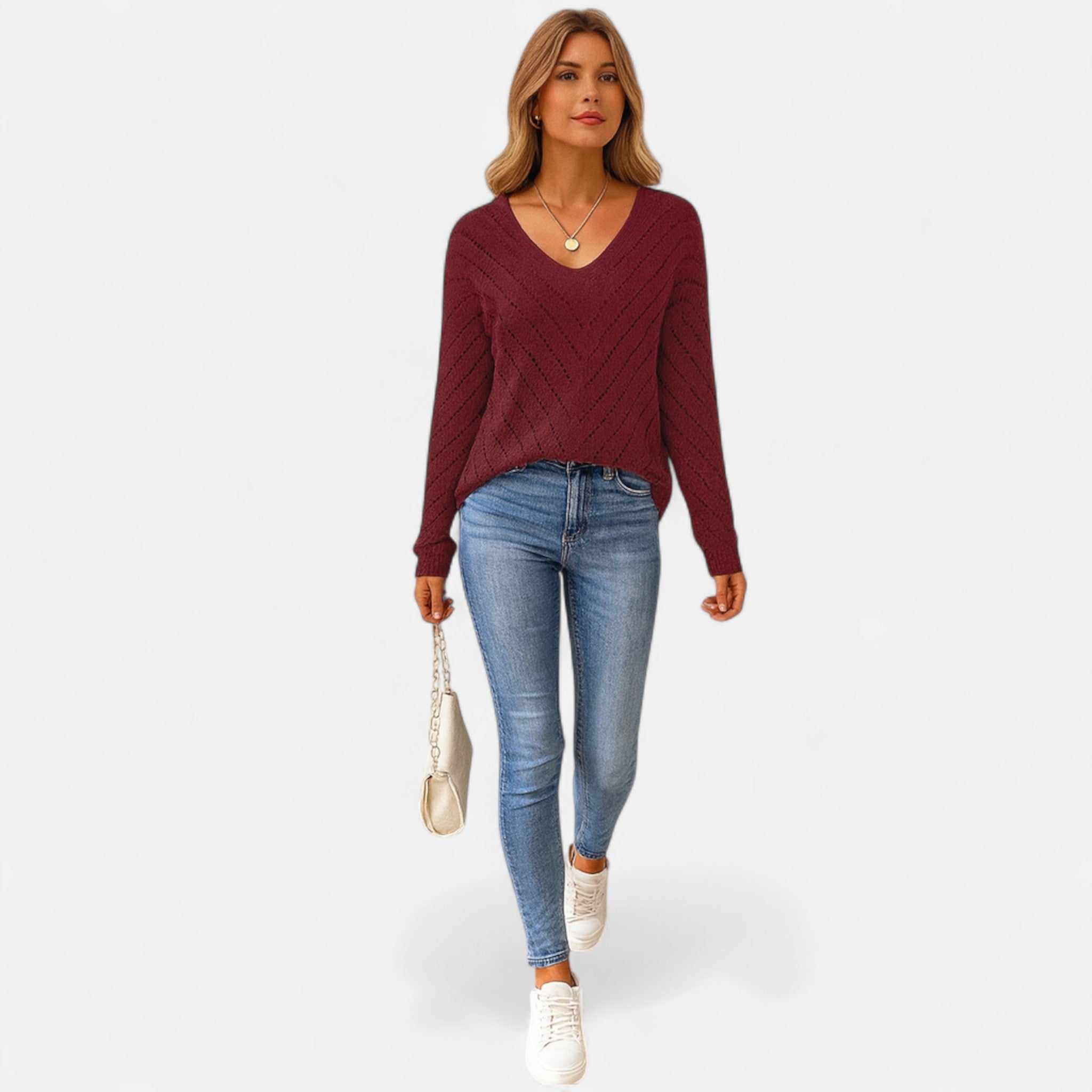 Velclairemode.com | Women's V-neck knitted sweater