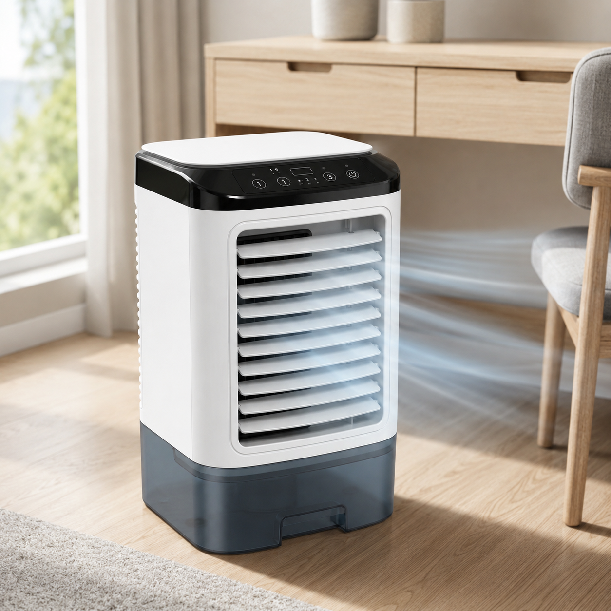 Ar-condicionado portátil compacto com 3 velocidades e resfriamento por ultrassom