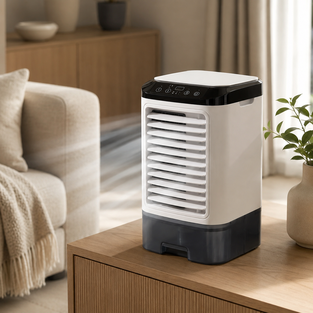 Ar-condicionado portátil compacto com 3 velocidades e resfriamento por ultrassom