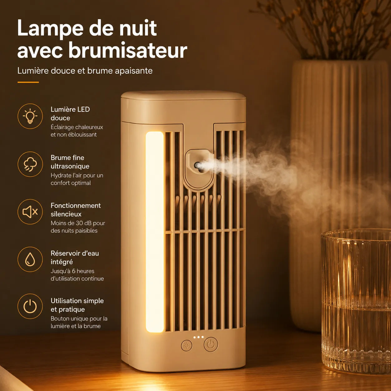Refresher de Ar Portátil com Luz Noturna LED