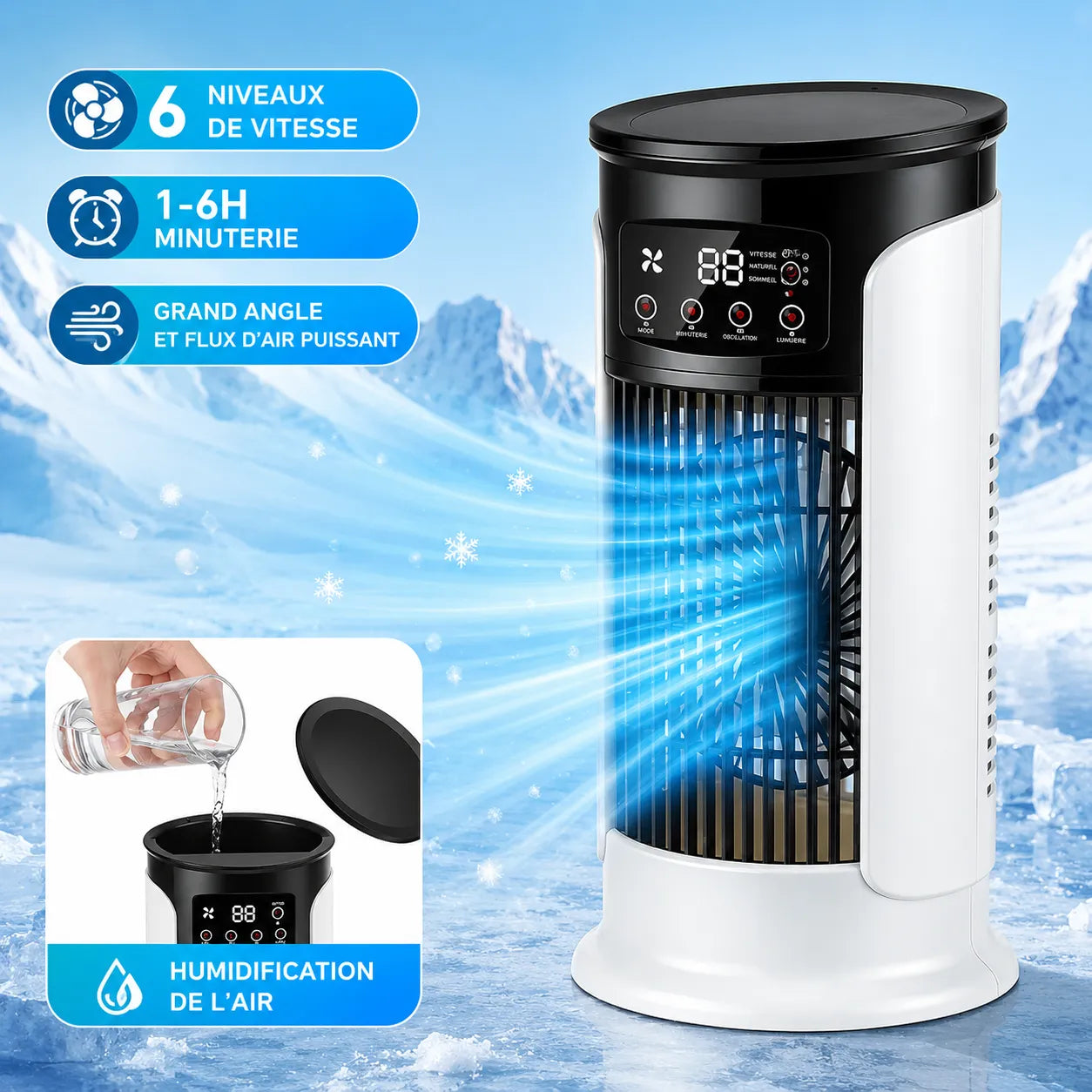 3-in-1 Portable Air Cooler with Mist and LED Lighting