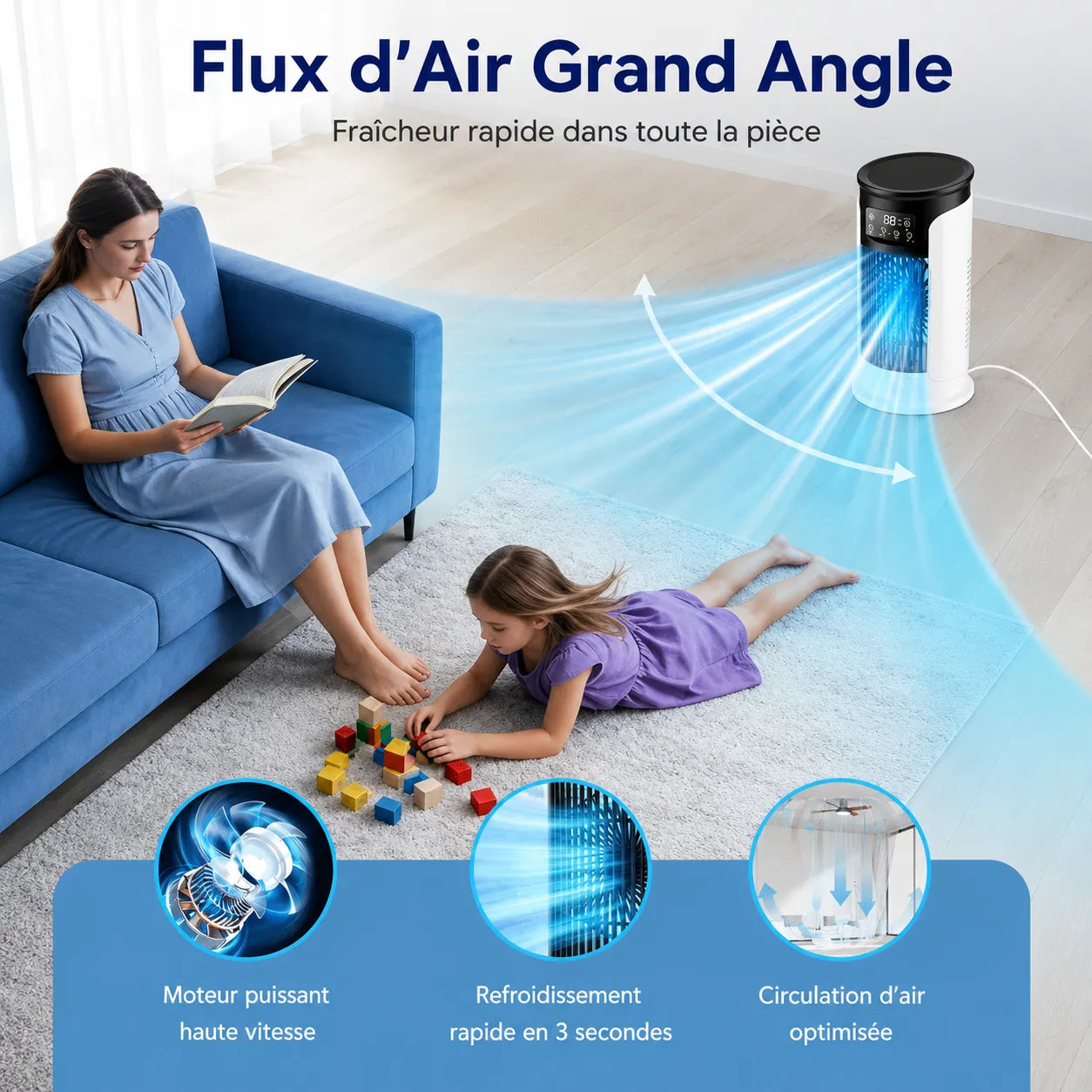 Resfriador de Ar Portátil 3 em 1 com Nebulização e Iluminação LED