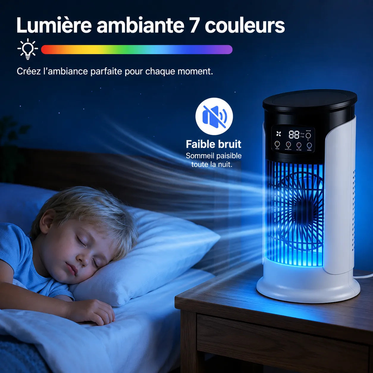 Resfriador de Ar Portátil 3 em 1 com Nebulização e Iluminação LED