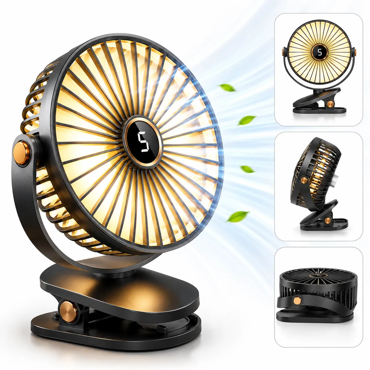 Rechargeable Portable Clip Fan 8000 mAh with LED