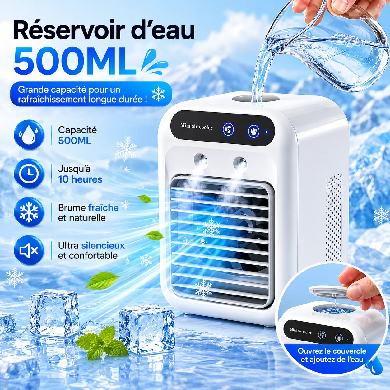 3-in-1 Portable Air Cooler Rechargeable USB 500 ml