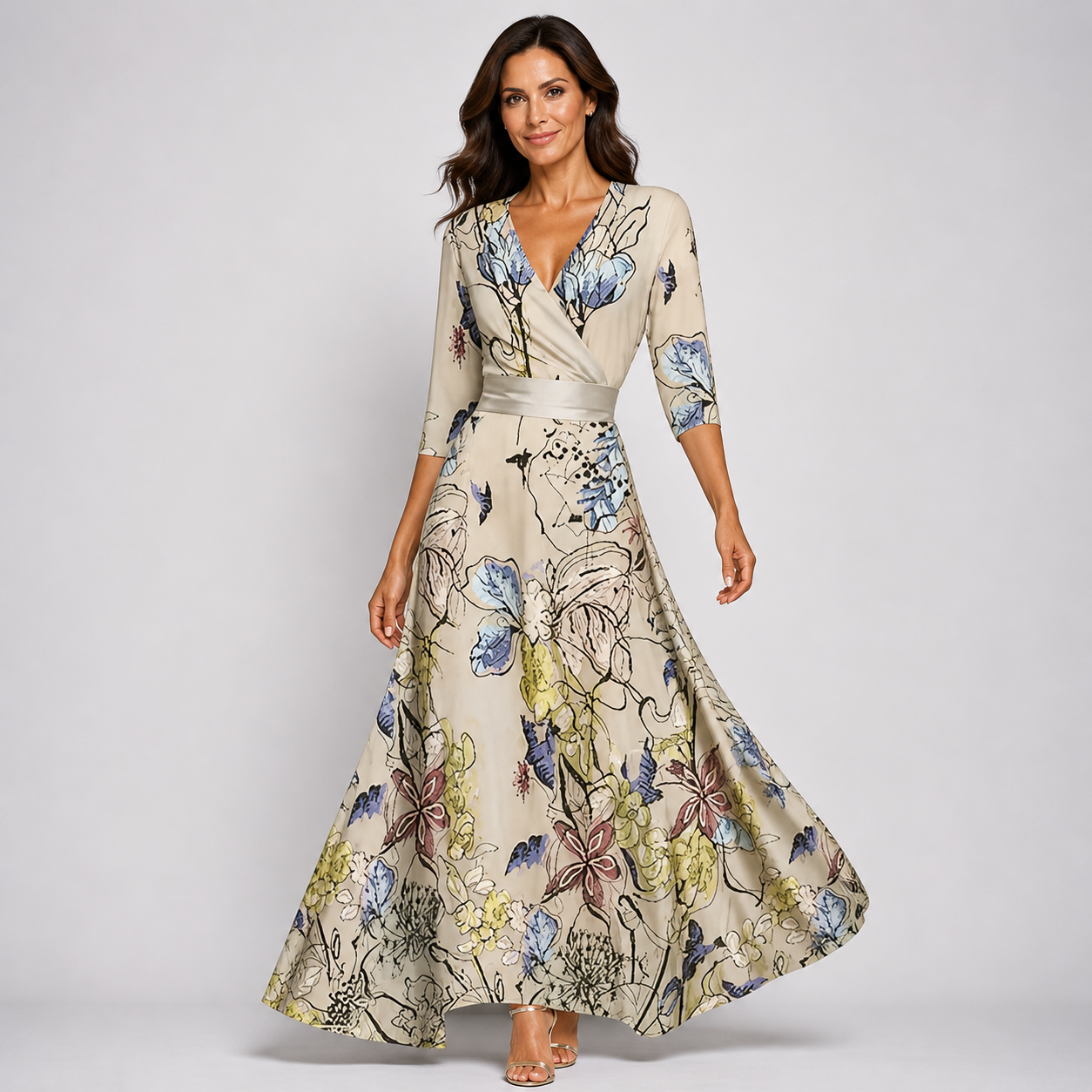 Rochie lungă pentru femei — imprimeu floral — ținută de seară