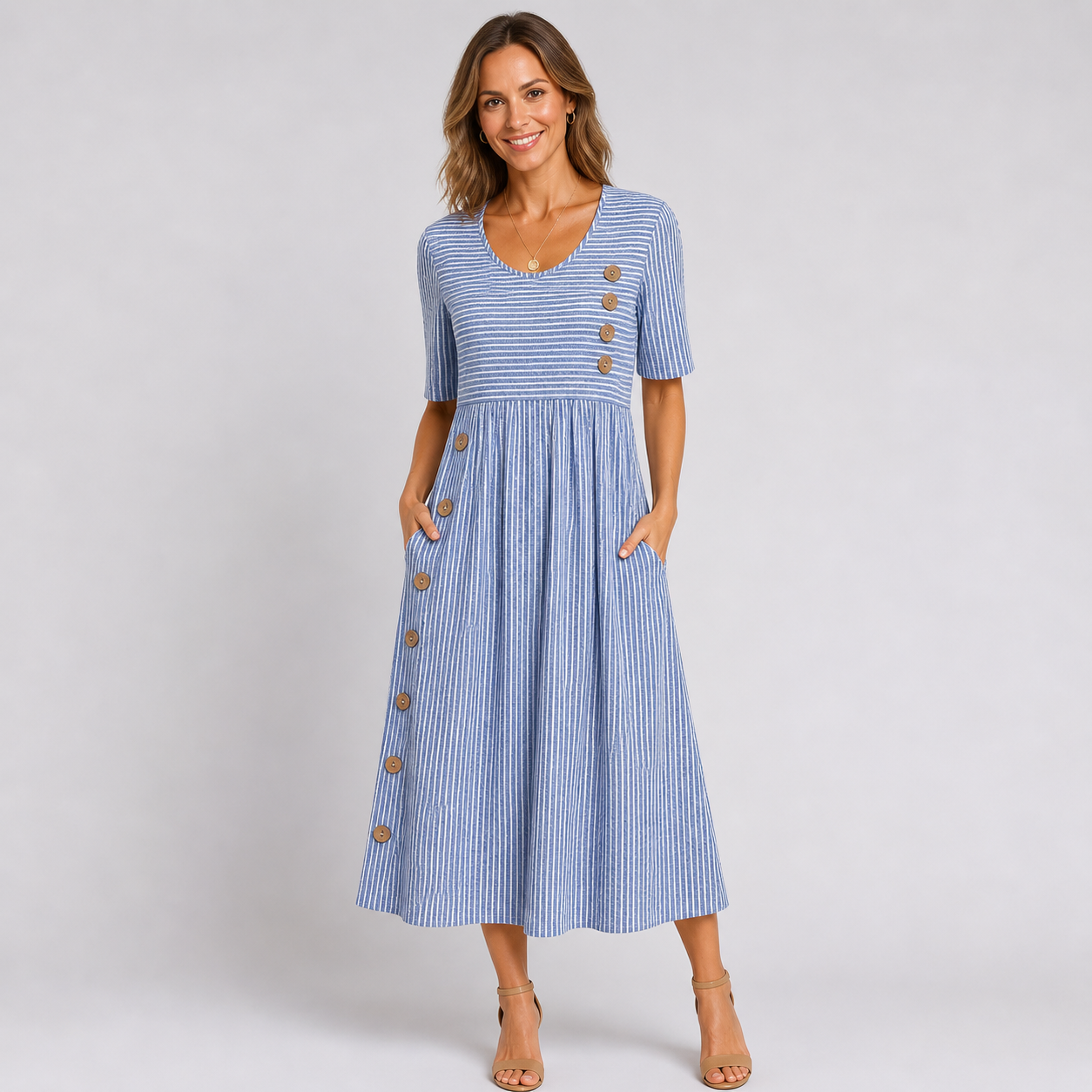 Midi dress for women — 3/4 sleeves — casual outing