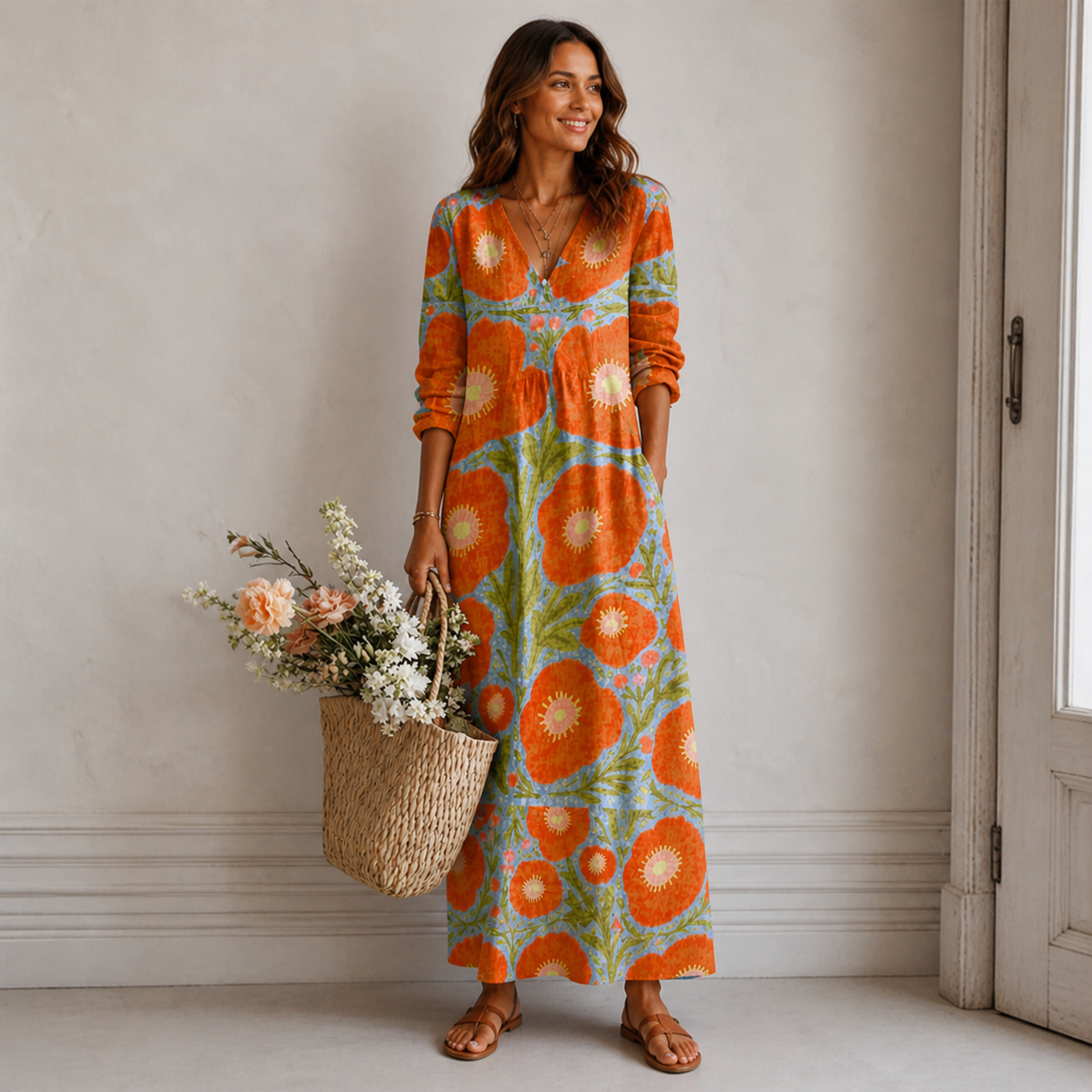 Long dress for women — abstract print — casual outing
