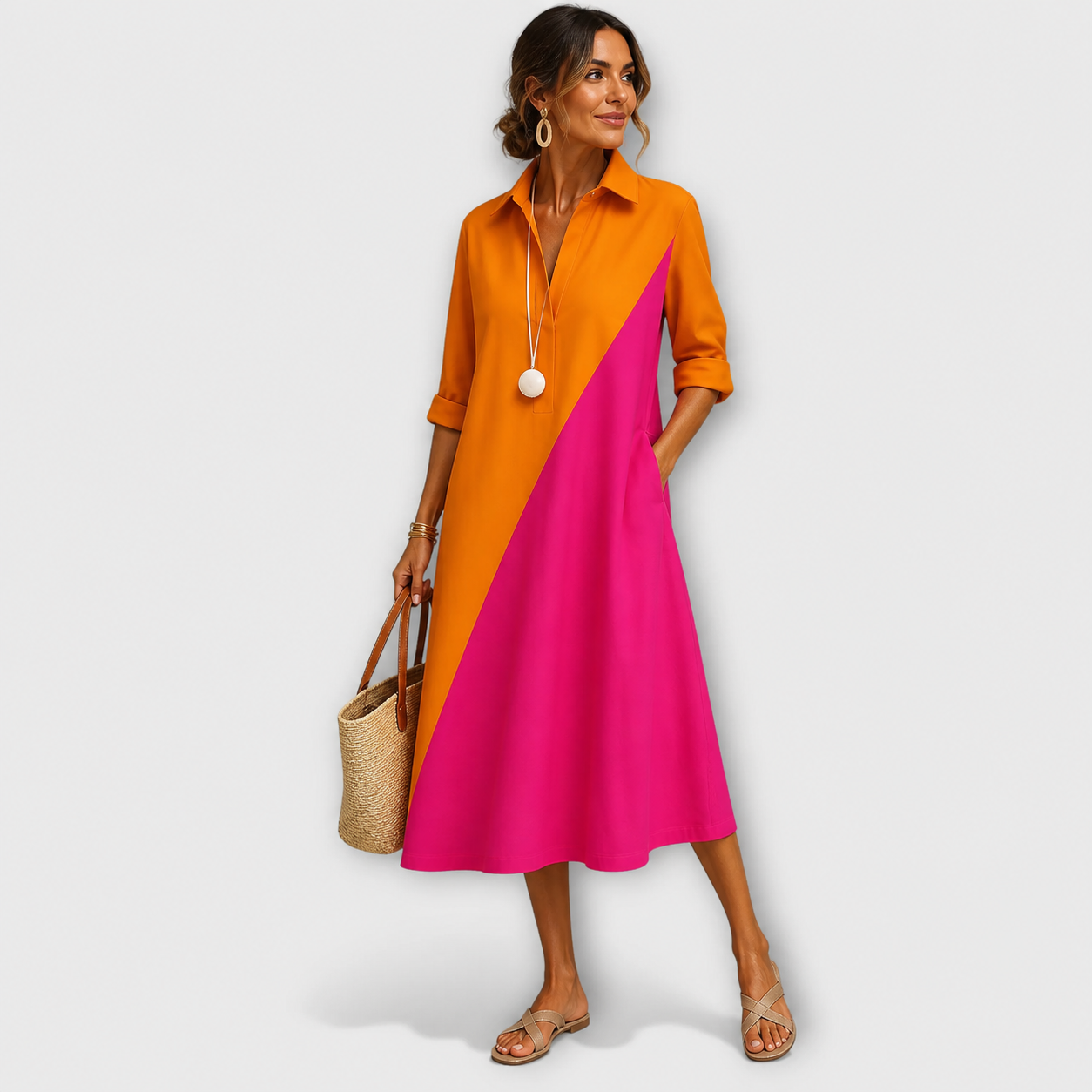 Midi dress for women — casual shirt collar — everyday wear