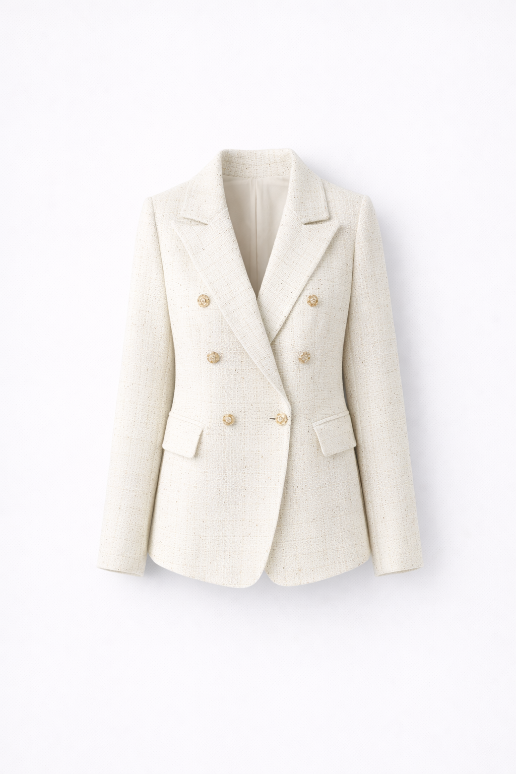 Blazer Cintrée à Double Boutonnage avec Texture Style Tweed pour Femme