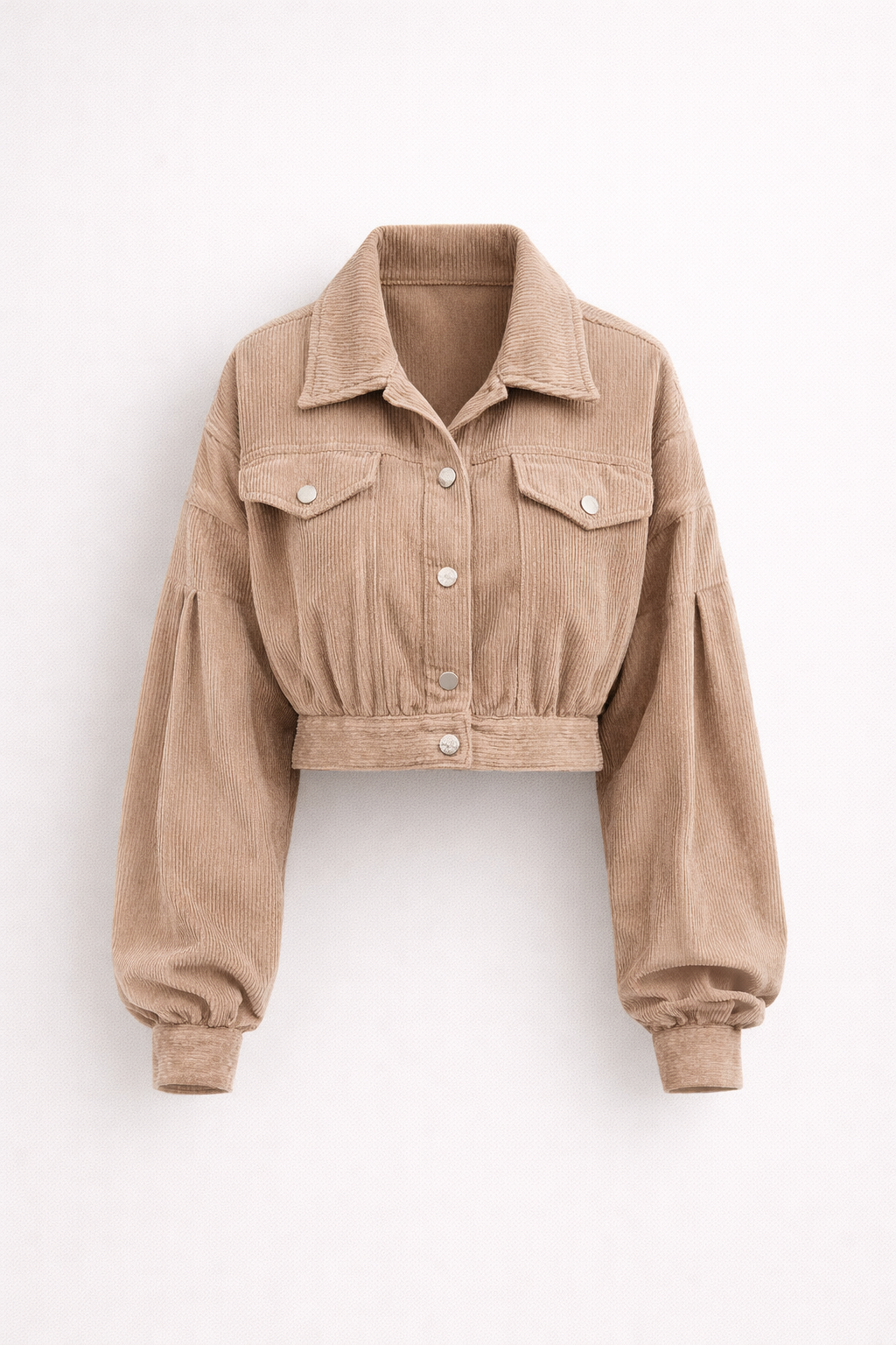 Veste Courte en Velours Côtelé avec Boutons et Manches Bouffantes Femme