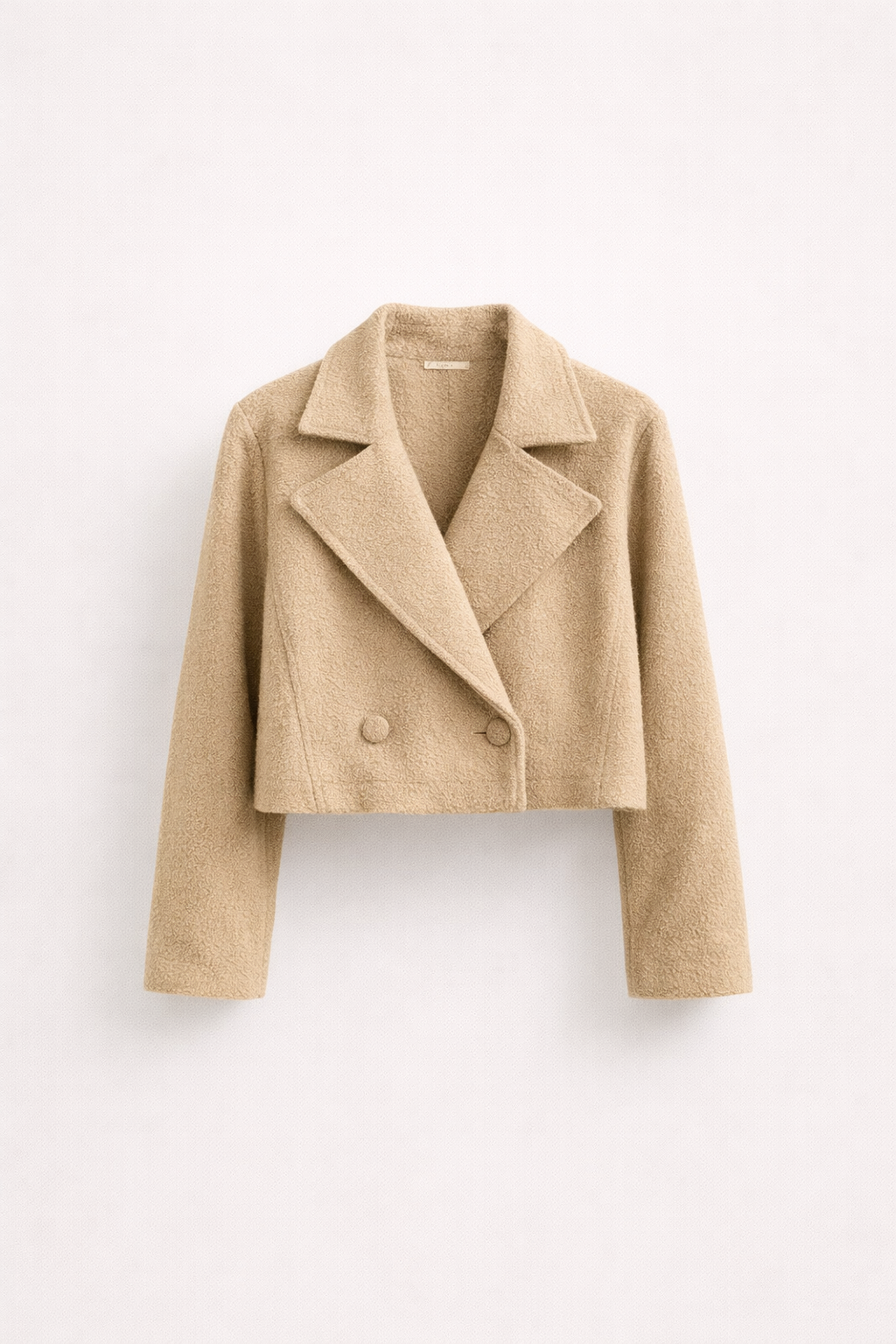 Veste Courte en Maille Bouclée avec Grands Revers et Boutons pour Femme