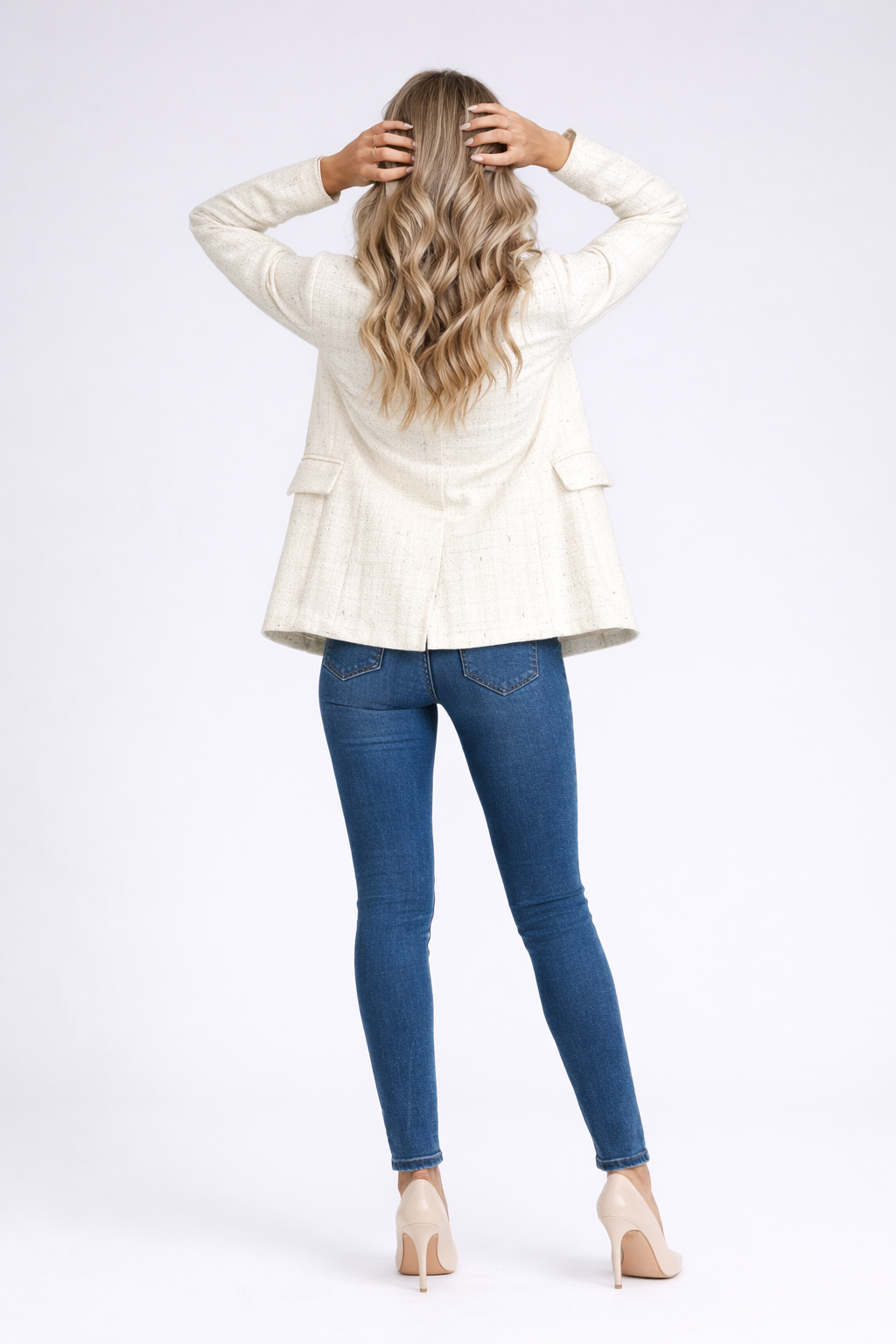 Blazer Cintrée à Double Boutonnage avec Texture Style Tweed pour Femme