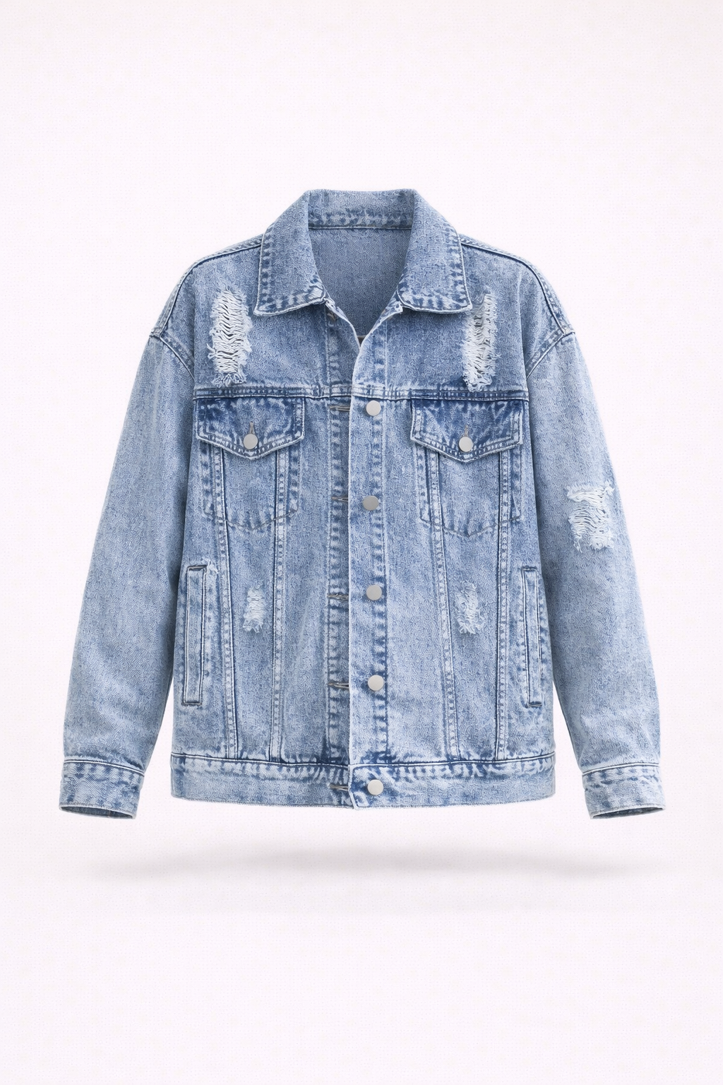 Veste en Jean Oversize à Manches Longues et Boutons pour Femme