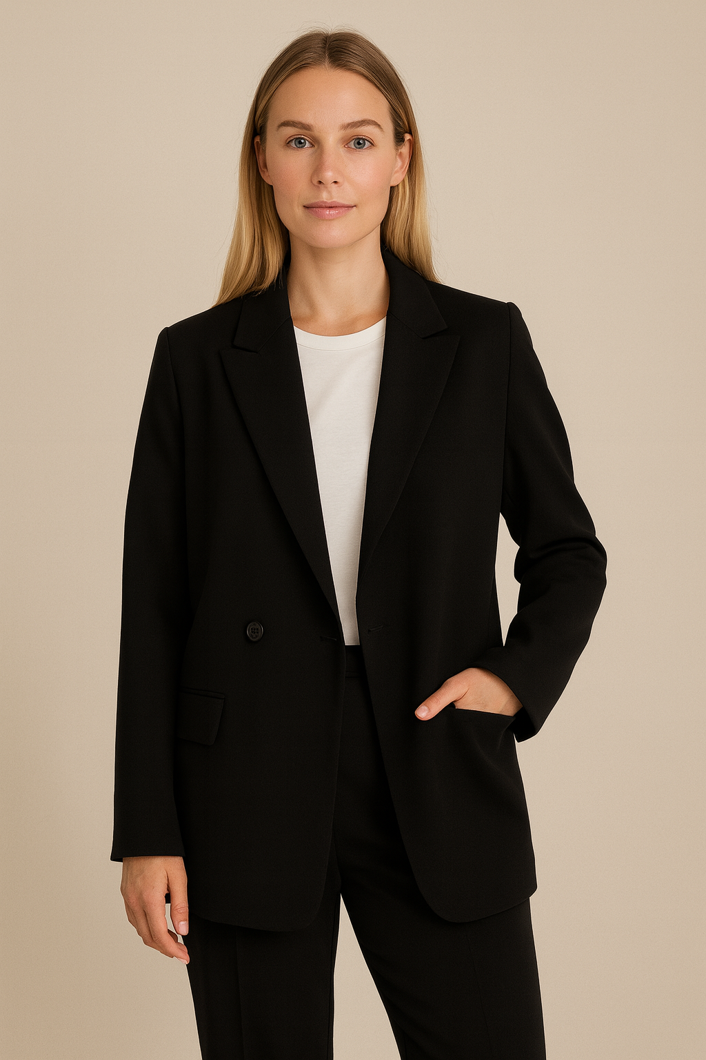 Blazer Oversize Ajusté à Double Boutonnage avec Revers Crantés pour Femme