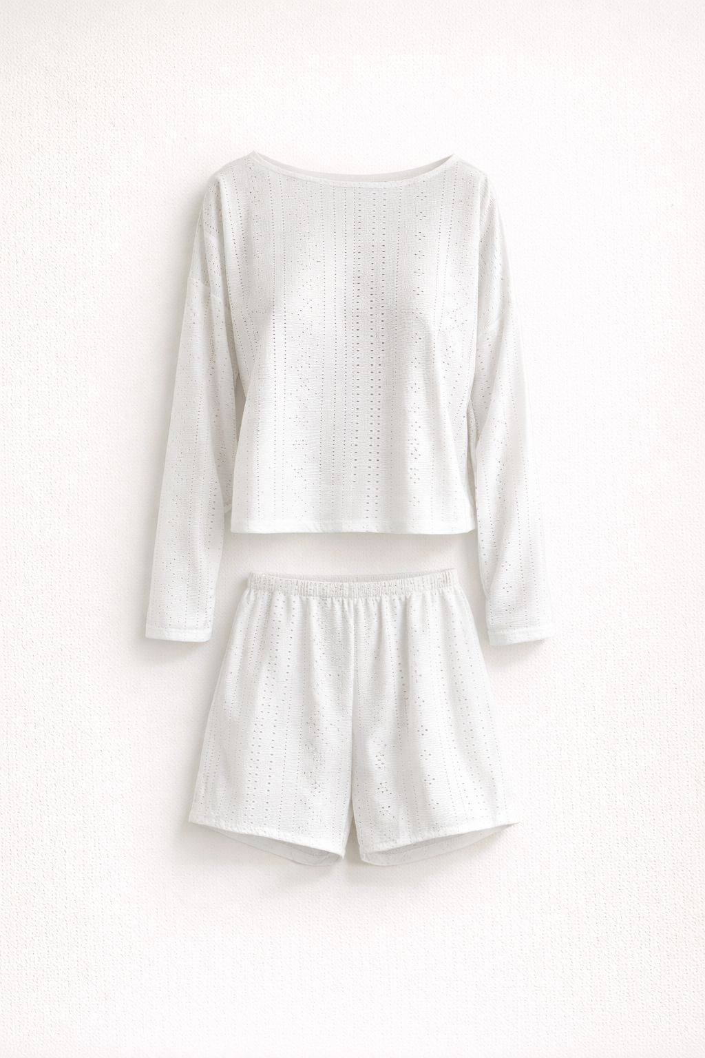 Ensemble Pyjama 2 Pièces à Manches Longues et Short avec Taille Élastique pour Femme