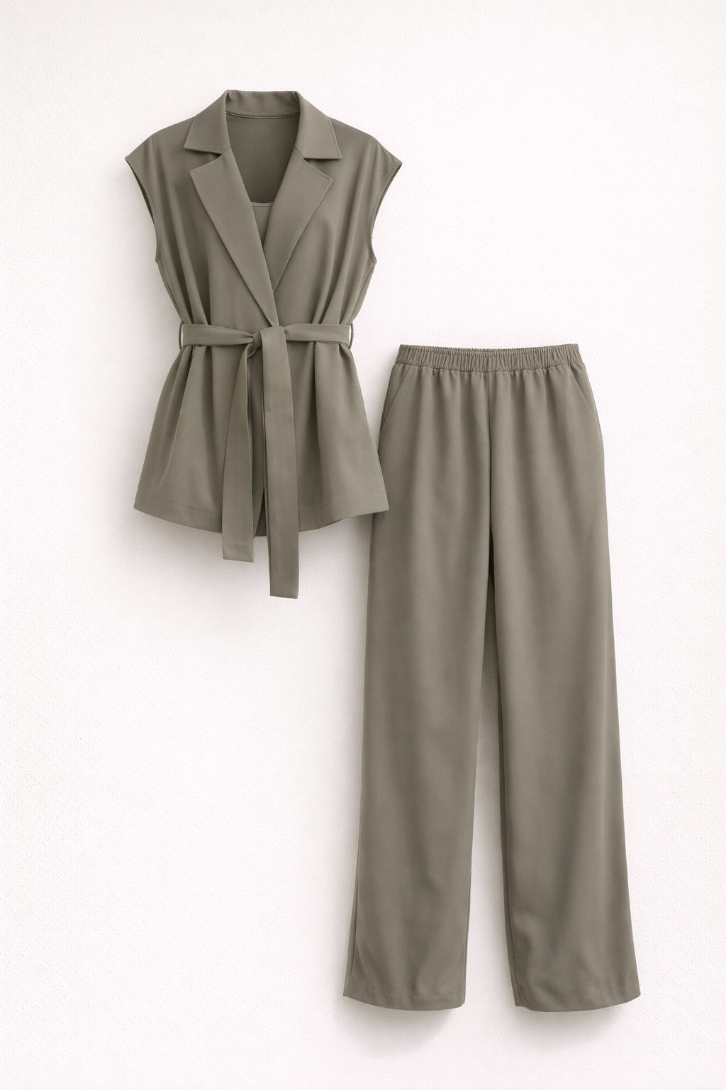 Ensemble Tailleur Pantalon Large et Gilet Sans Manches à Col Rabattu pour Femme