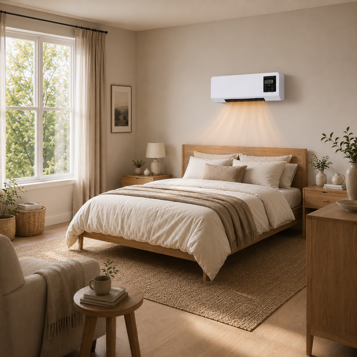 Væghængt Varmluftblæser med Ventilation, Fjernbetjening og LED-Display