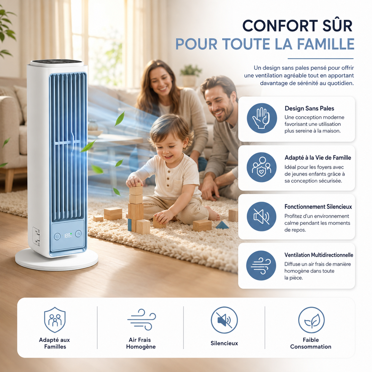 Bladløst Tårnventilator med Multidirektionel Luftstrøm