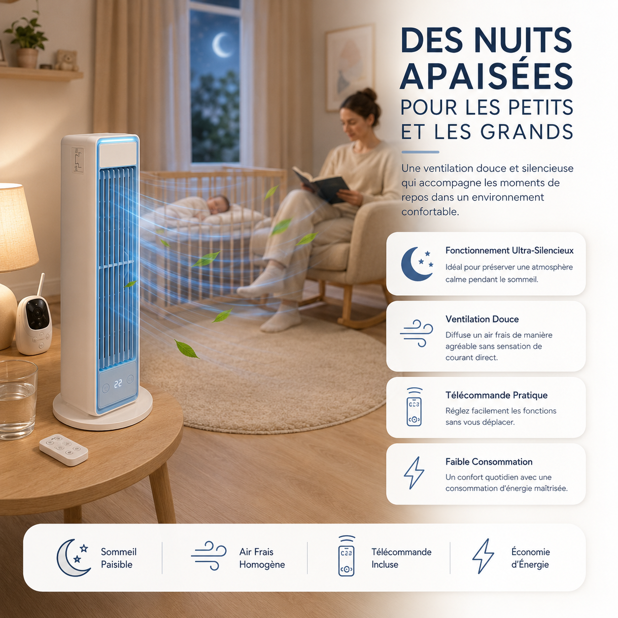 Bladløst Tårnventilator med Multidirektionel Luftstrøm