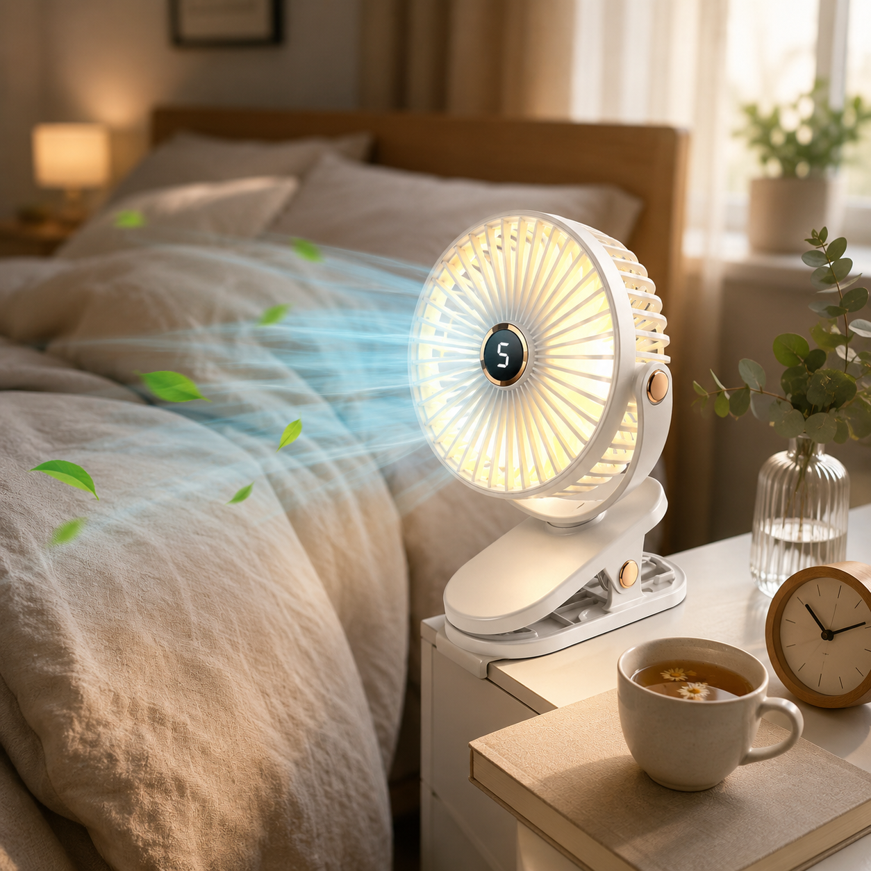 Genopladelig bærbar ventilator med clips 8000 mAh med LED