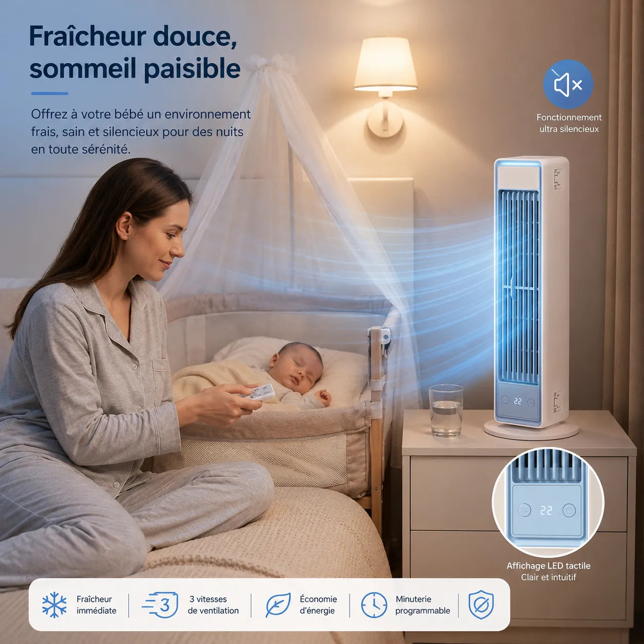 Ventilador de torre sin aspas con ventilación multidireccional