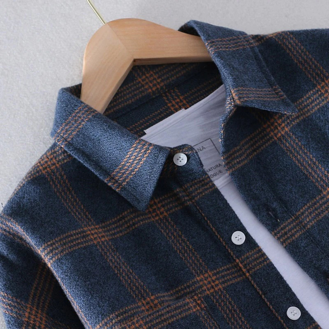 Sobrecamisa de Cuadros de Poliéster para Hombre con Cuello Abatible y Mangas Largas