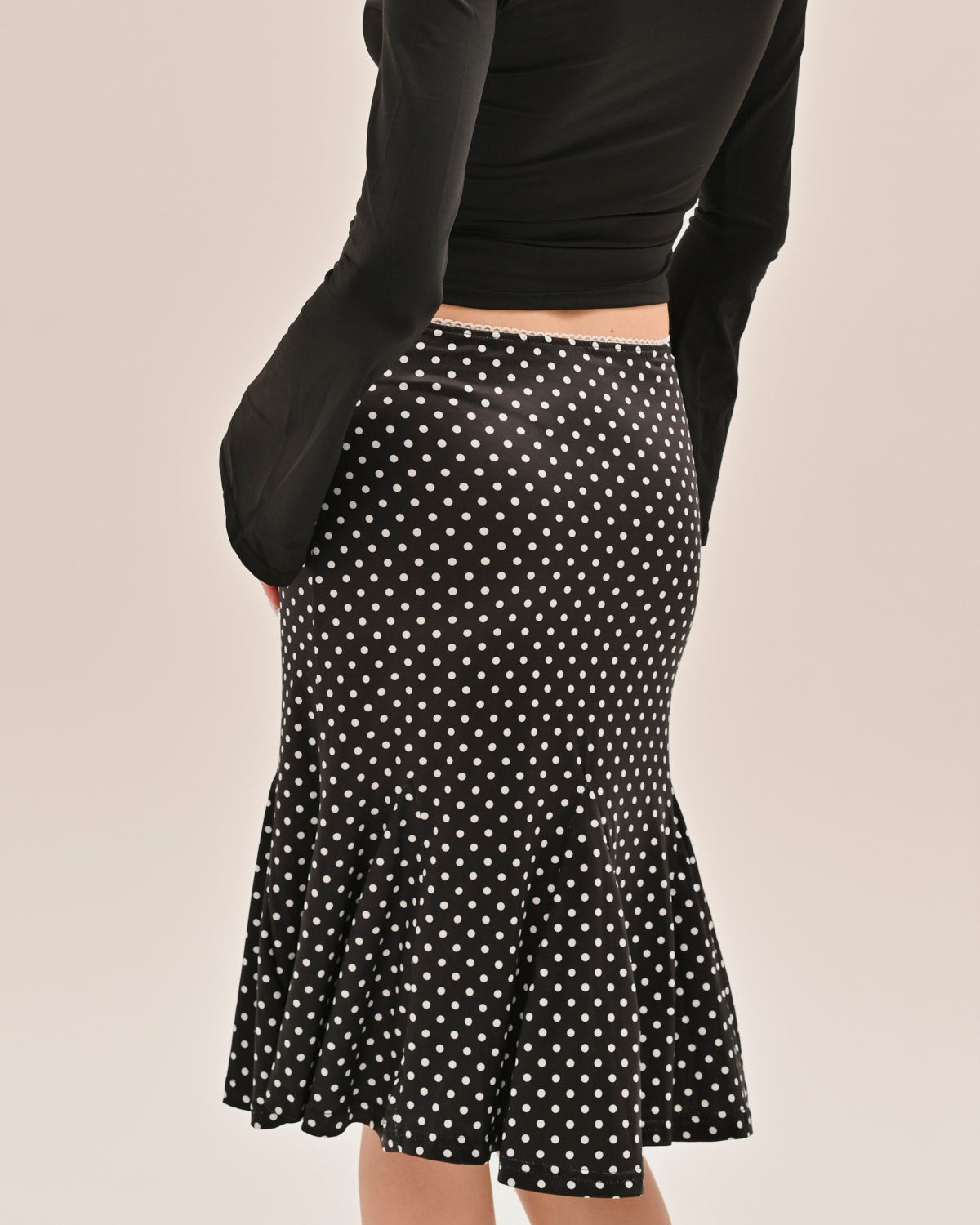 Jupe Midi Sirène à Pois avec Taille Basse et Coupe Évasée pour Femme