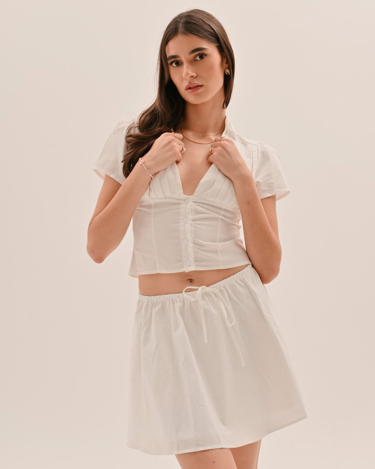 Jupe Courte Froncée à Taille Naturelle et Détail Noué avec Short Intégré pour Femme