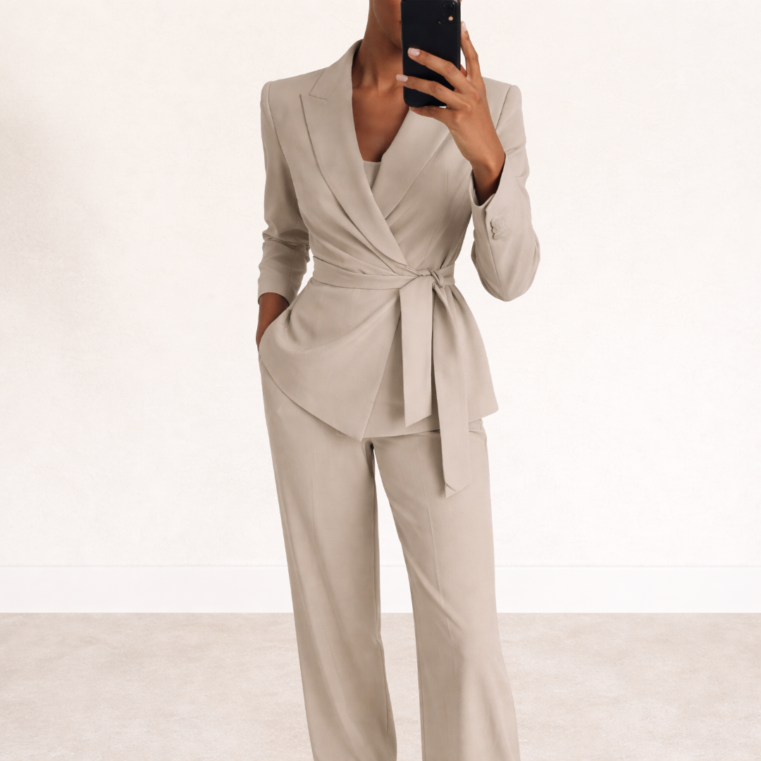 Tailleur Femme Pantalon et Veste Ceinturée